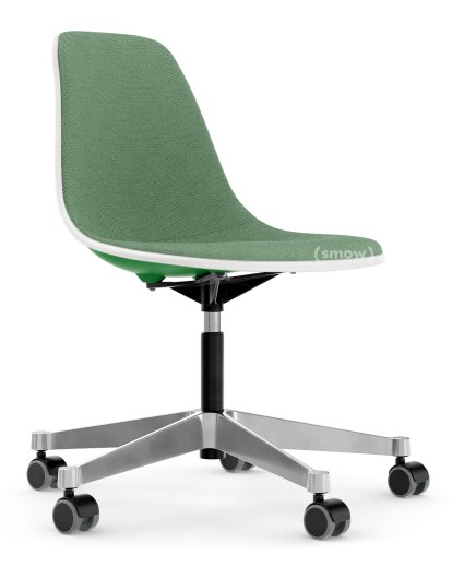 Eames Plastic Side Chair RE PSCC, Grün non-RE, Mit Vollpolsterung, Grün / elfenbein