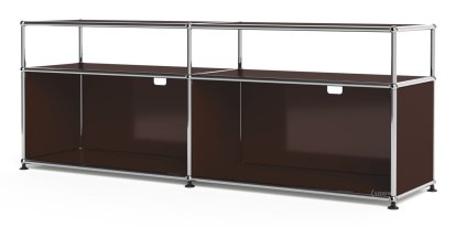 USM Haller Lowboard L mit Aufbau, individualisierbar, USM braun, Offen, Mit Kabeldurchlass oben mittig