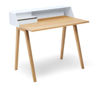 PS04 / PS05 Sekretär, B 100 x T 63 cm (PS04), Signalweiß (RAL 9003), Eiche geölt, Mit Elektrobox