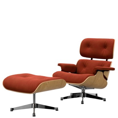 Eames Lounge Chair & Ottoman Calma, Kastanie natur, Calma, brandy, 84 cm - Originalhöhe 1956, Aluminium poliert