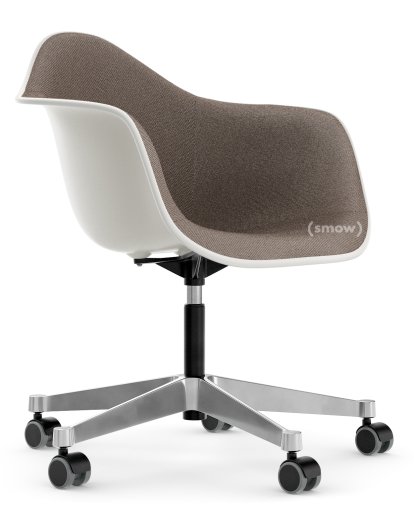 Eames Plastic Armchair RE PACC, Weiß non-RE, Mit Vollpolsterung, Warmgrey / moorbraun