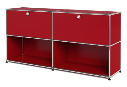 USM Haller Sideboard L, individualisierbar, USM rubinrot, Mit 2 Klappen, Offen