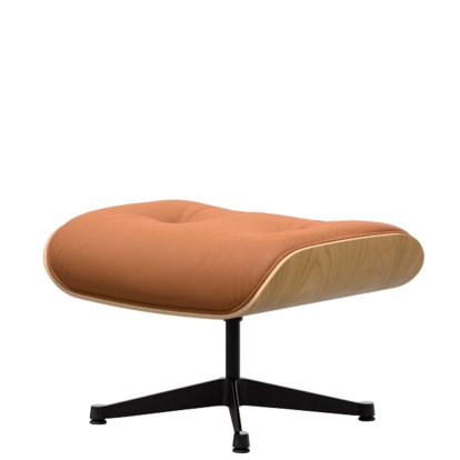 Eames Lounge Chair Ottoman, Kastanie natur, Leder Premium F cognac, Aluminium poliert, Seiten schwarz