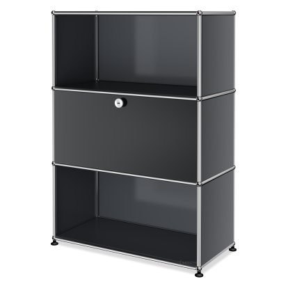 USM Haller Highboard M, individualisierbar, Mittelgrau RAL 7005, Offen, Mit Klappe, Offen