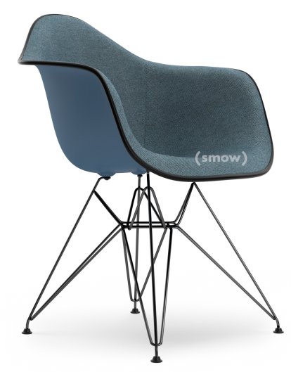 Eames Plastic Armchair DAR, Meerblau, Mit Vollpolsterung, Eisblau / moorbraun, Standardhöhe - 43 cm, Beschichtet basic dark