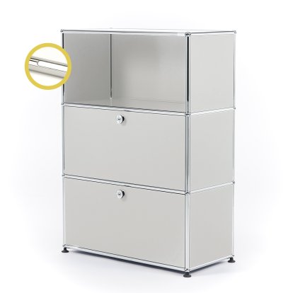 USM Haller E Highboard M mit 2 Klappen und Fachbeleuchtung, Lichtgrau RAL 7035, Kaltweiß