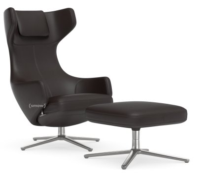 Grand Repos, Sessel Grand Repos & Ottoman, Leder Premium F chocolate, 46 cm, Poliert