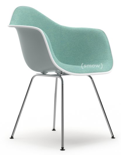 Eames Plastic Armchair DAX, Hellgrau, Mit Vollpolsterung, Eisblau / elfenbein, Standardhöhe - 43 cm, Verchromt