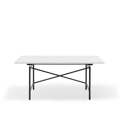 Eiermann 1 Tisch M (Mechanische Höhenverstellung), Melamin weiß mit weißer Kante, 160 x 80 cm, Schwarz