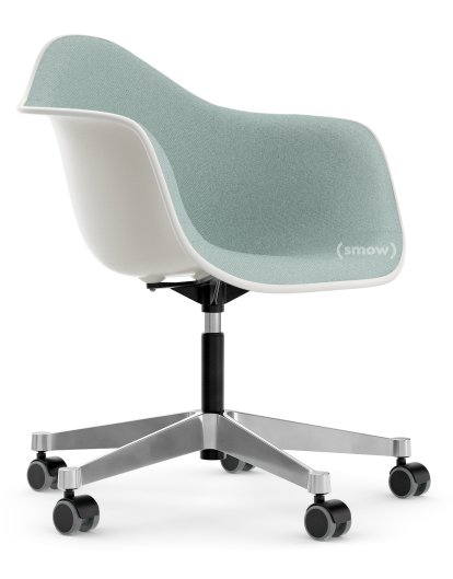 Eames Plastic Armchair PACC, Weiß RE, Mit Vollpolsterung, Eisblau / elfenbein