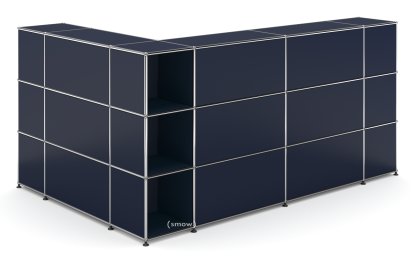 USM Haller Theke Typ 4, Stahlblau RAL 5011, Ecke offen