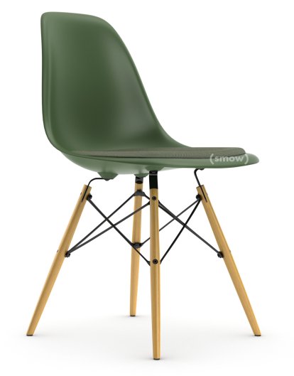 Eames Plastic Side Chair DSW, Forest, Mit Sitzpolster, Elfenbein / forest, Standardhöhe - 43 cm, Esche honigfarben