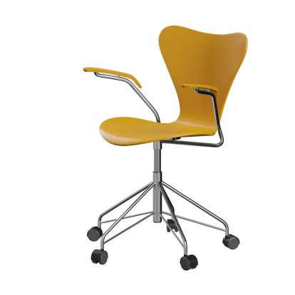 Serie 7 Drehstuhl 3117 / 3217 New Colours, Mit Armlehnen, Gefärbte Esche, True yellow, Chrome