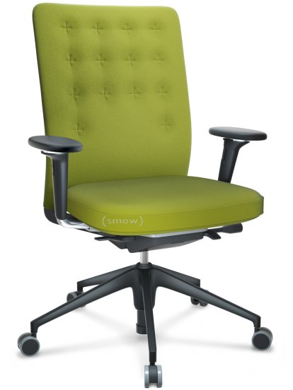 ID Trim, Mit Lumbalstütze, FlowMotion-ohne Vorwärtsneigung, ohne Sitztiefenverstellung, Mit 3D-Armlehnen, 5-Stern Untergestell, Kunststoff basic dark, Sitz und Rücken Plano, Avocado, Hart für Teppichboden