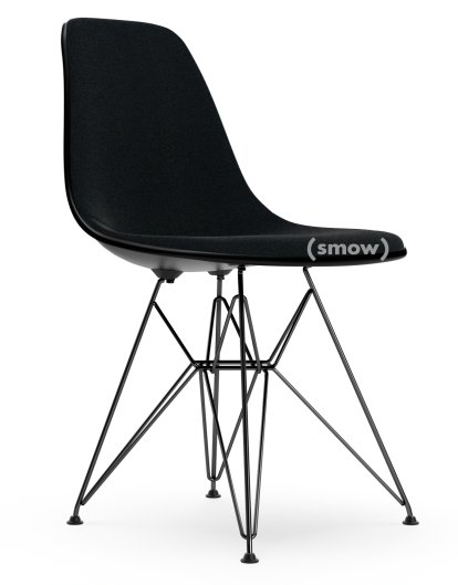 Eames Plastic Side Chair DSR, Tiefschwarz, Mit Vollpolsterung, Nero, Standardhöhe - 43 cm, Beschichtet basic dark