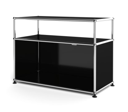 USM Haller Lowboard M mit Aufbau, individualisierbar, Graphitschwarz RAL 9011, Mit Klappe, Mit Kabeldurchlass oben mittig