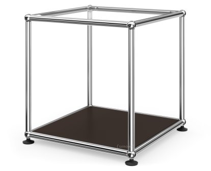 USM Haller Beistelltisch 35, Oben Glas, unten Metall, USM braun