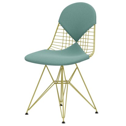 Wire Chair DKR , Pulverbeschichtet citron, Sitz- und Rückenkissen (Bikini), Mint / elfenbein