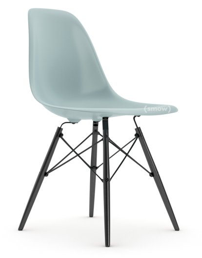 Eames Plastic Side Chair RE DSW, Eisgrau, Ohne Polsterung, Ohne Polsterung, Standardhöhe - 43 cm, Ahorn schwarz