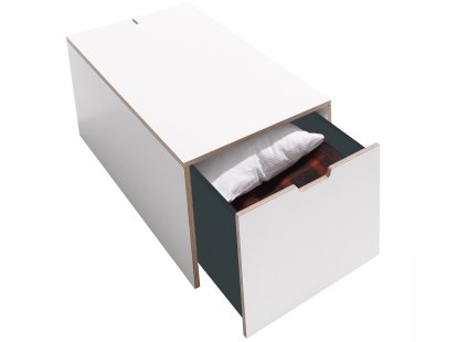 Bettkasten 16, L 103,1 x B 46,8, Melamin weiß mit Birkenkante, Klassik (ohne Rollen)
