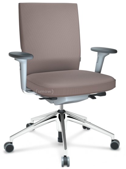 ID Soft, FlowMotion-ohne Vorwärtsneigung, ohne Sitztiefenverstellung, Mit 2D Armlehnen, 5-Stern Untergestell, Aluminium poliert, Soft grey, Sitz und Rücken Silk Mesh, Mauve grau, Weich für harte Böden