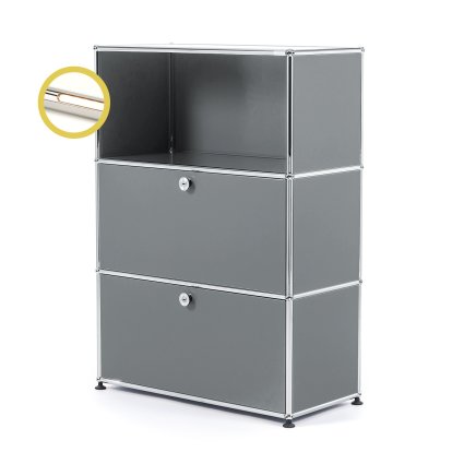 USM Haller E Highboard M mit 2 Klappen und Fachbeleuchtung, Mittelgrau RAL 7005, Warmweiß