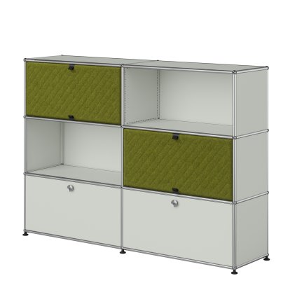 USM Haller Highboard L mit zwei USM Haller Soft Panels, diagonal, Lichtgrau RAL 7035, Grün