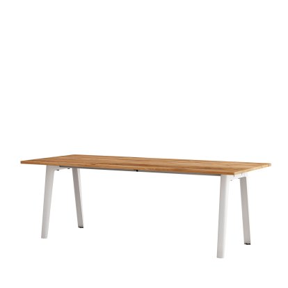 New Modern Esstisch rechteckig, Metall/Holz, 220 x 95 cm, Eiche recycled, Wolkenweiß