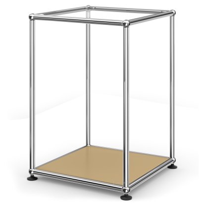 USM Haller Beistelltisch 35 hoch, Oben Glas, unten Metall, USM beige
