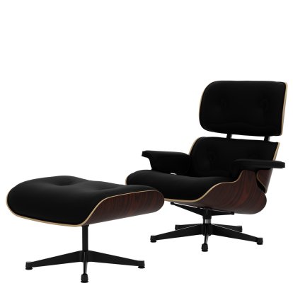 Lounge Chair & Ottoman, Santos Palisander, Leder Premium F nero, 89 cm, Aluminium poliert, Seiten schwarz