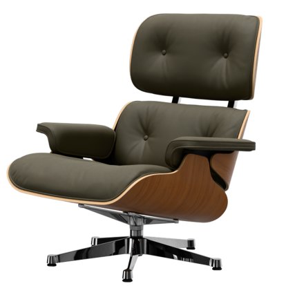 Eames Lounge Chair, Nussbaum natur, Leder Premium F khaki, 89 cm, Aluminium poliert