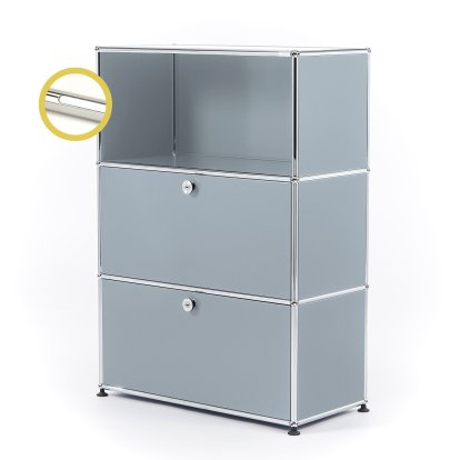 USM Haller E Highboard M mit 2 Klappen und Fachbeleuchtung, USM mattsilber, Kaltweiß