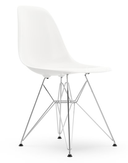 Eames Plastic Side Chair RE DSR, Weiß non-RE, Ohne Polsterung, Ohne Polsterung, Standardhöhe - 43 cm, Verchromt