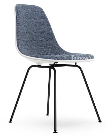 Eames Plastic Side Chair DSX, Weiß RE, Mit Vollpolsterung, Dunkelblau / elfenbein, Standardhöhe - 43 cm, Beschichtet basic dark