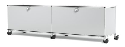 USM Haller TV-/HiFi-Lowboard, individualisierbar, Lichtgrau RAL 7035, Mit 2 Klappen, Ohne Kabeldurchlass