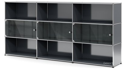 USM Haller Highboard XL mit 3 Glastüren, mit Schlossgriff, Anthrazitgrau RAL 7016