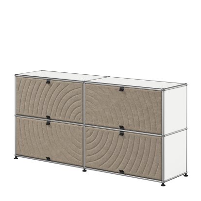 USM Haller Sideboard L mit vier USM Haller Soft Panels, rund, Reinweiß RAL 9010, Taupe