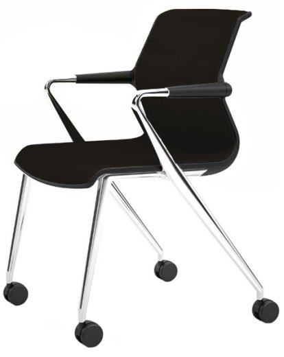 Unix Chair Vierbeinfuß mit Rollen, Silk Mesh braun, Basic dark, Aluminium poliert