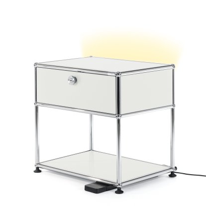 USM Haller E Nachttisch mit dimmbarem Licht, Lichtgrau RAL 7035