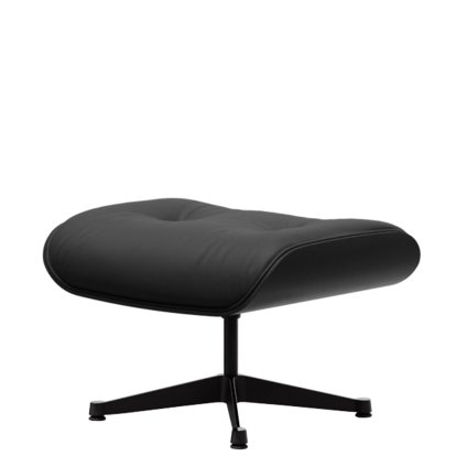 Eames Lounge Chair Ottoman, Kastanie schwarz, Leder Premium F nero, Aluminium poliert, Seiten schwarz