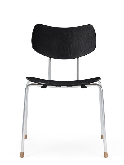 VLA26 Vega Chair, Eiche schwarz lackiert, Ungepolstert, Verchromt