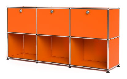 USM Haller Sideboard 50, individualisierbar, Reinorange RAL 2004, Mit 3 Klappen, Offen