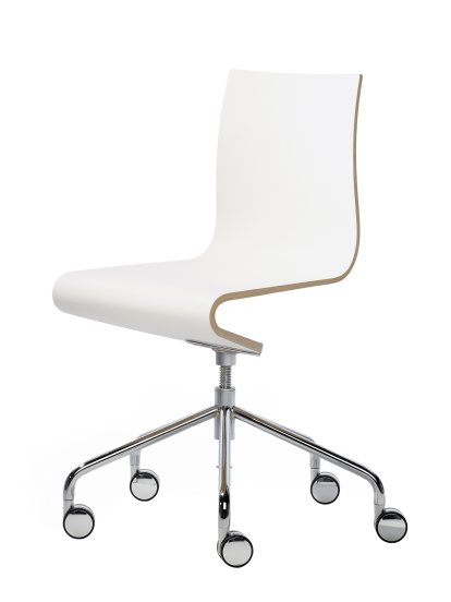 Arbeitsstuhl Seesaw, Verchromt, mit Spindel, Ohne Armlehnen, Buche natur / Melamin weiß beschichtet