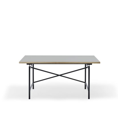 Eiermann 1 Tisch M (Mechanische Höhenverstellung), Linoleum aschgrau (Forbo 4132) mit Eichekante, 140 x 80 cm, Schwarz