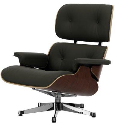 Lounge Chair, Nussbaum dunkel, Leder Premium F umbragrau, 89 cm, Aluminium poliert