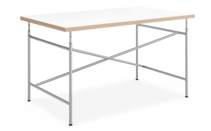Kinderschreibtisch Eiermann, 120 x 70 cm, Melamin weiß mit Eichekante, silber