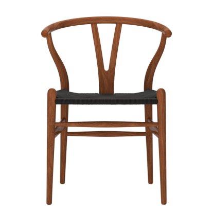 CH24 Wishbone Chair, Nussbaum klar lackiert, Geflecht schwarz
