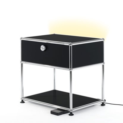 USM Haller E Nachttisch mit dimmbarem Licht, Graphitschwarz RAL 9011
