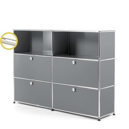 USM Haller E Highboard L mit Fachbeleuchtung, Mittelgrau RAL 7005, Kaltweiß