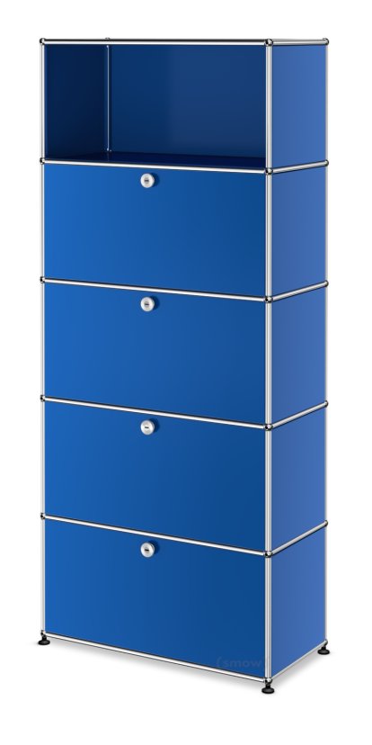 USM Haller Aktenregal M, individualisierbar, Enzianblau RAL 5010, Mit Klappe, Mit Klappe, Mit Klappe, Mit Klappe